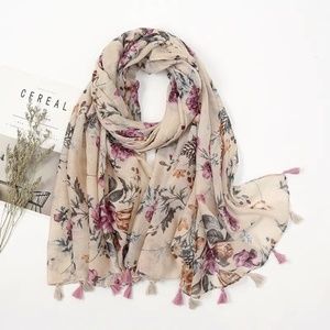 Vintage Floral Tassel Shawl Scarf Print Soft Lightweight